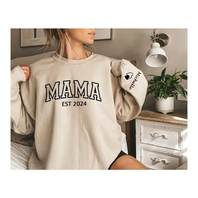 Custom Mama Sweatshirt with Date and Children Name on Sleeve Sweatshirt, Hoodie, T-Shirtstyle{n002}2 Shirt