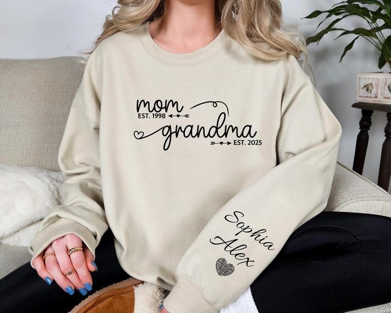 Custom Mom Grandma Est Year Sweatshirt and Hoodie, Custom Mama Sweater, Personalized Pregnancy Announcement, Mother Day...
