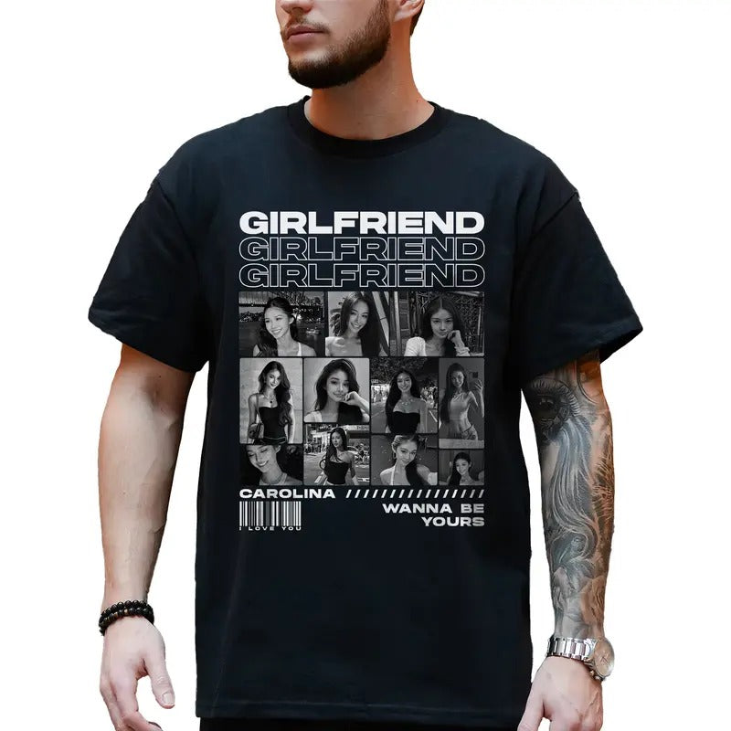 Custom Photo Girlfriend Shirt for Boyfriend, Vintage Girlfriend Bootleg Graphic Printed Tees, Valentine's Day Gifts for...