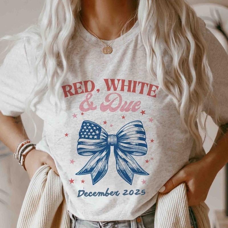 Custom Red White and Due 4th of July Pregnancy Announcement Shirts Matching Fourth of July Gender Reveal Tees Hoodie...