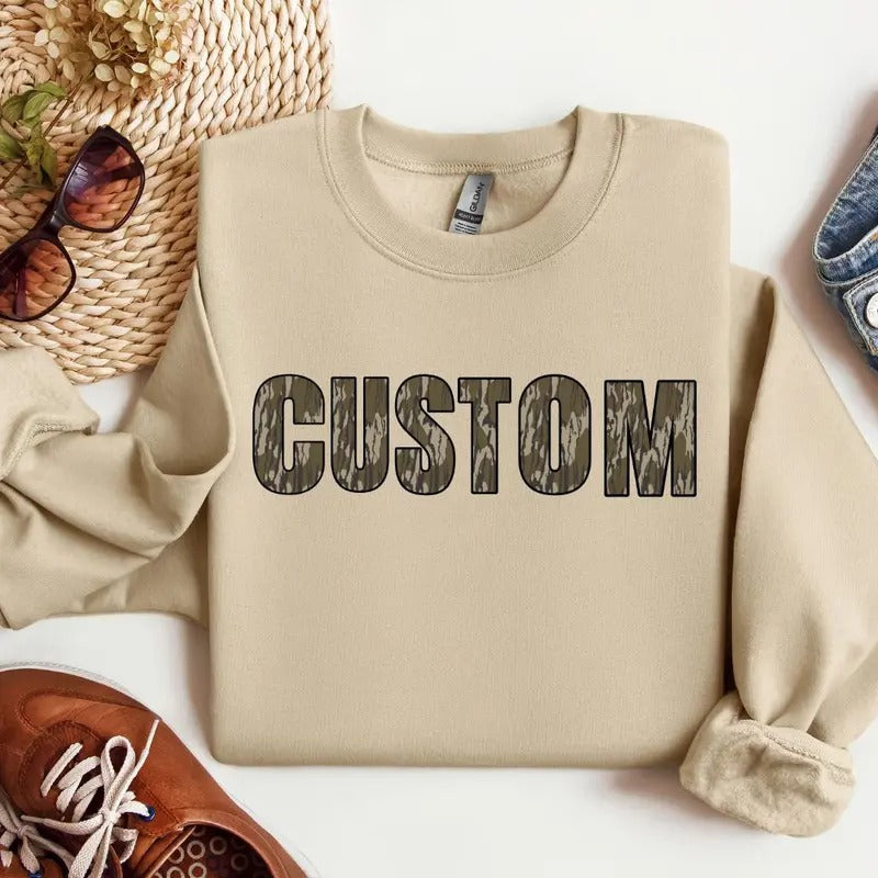 Custom Retro Bottomlands Camo Crewneck Sweatshirt, Camouflage Mama - Auntie Shirt Hoodie | PrintMintTees.com