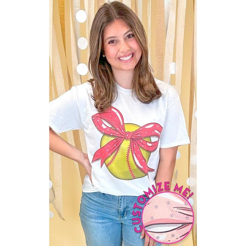 Custom Softball Bow Rhinestone Graphic T-Shirt Hoodie Sweatshirt | PrintMintTees.com