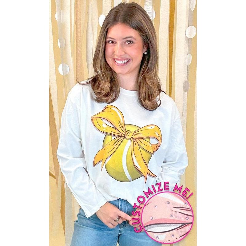 Custom Tennis Bow Rhinestone Graphic Long Sleeve T-Shirt Hoodie Sweatshirt | PrintMintTees.com