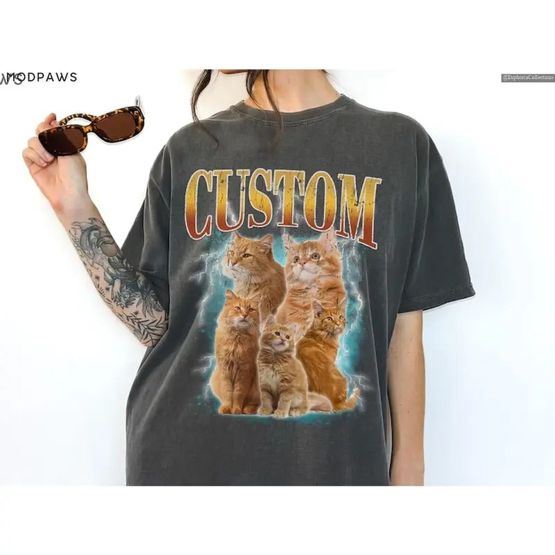 Custom Vintage Pet T-Shirt, Pet Photo + Name Custom Dog Cat Shirt, Sweater, Hoodie, Personalized Custom T-Shirts for...