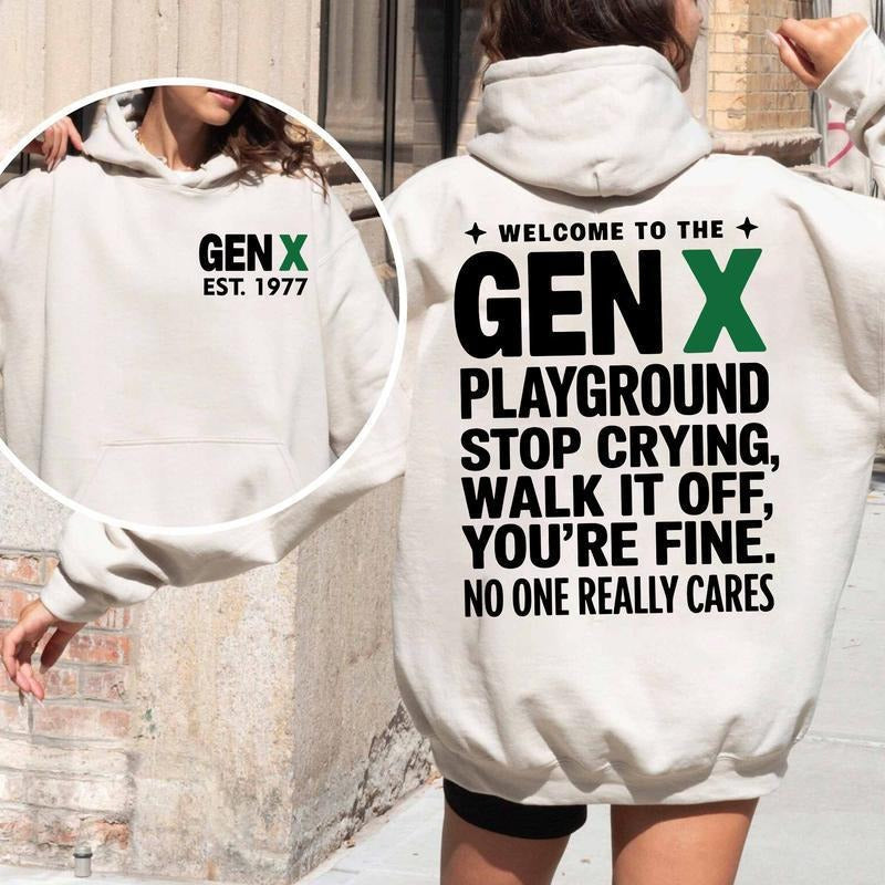 Custom Year Generation X Playground Hoodie - 100% Cotton, Two-Sided Design, Grey Polyester, Casual Style, Suitable for...