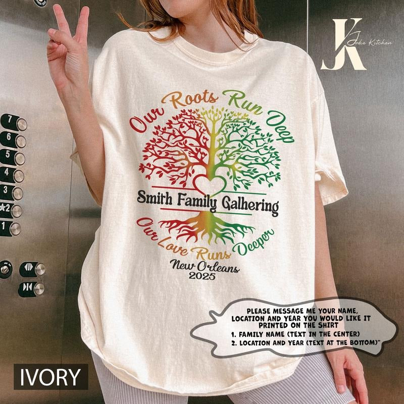 Customizable Family Reunion Shirts, Our Roots Run Deep with Heart Family Group Shirt, Family Matching Vacation Shirts,...