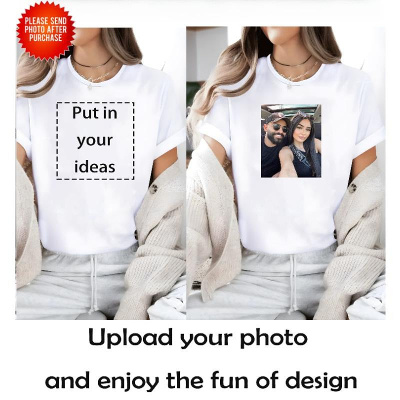 Customizable Round Neck T Shirt for Women Personalize with Your Photo or Logo, White Polyester Casual Tee, Machine...