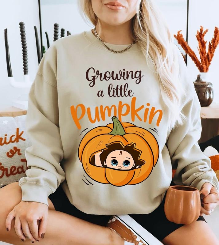 Customized Growing A Little Pumpkin Sweatshirt Halloween Pregnancy Crewneck Maternity Unisex T-shirt Classic Fit Loose...