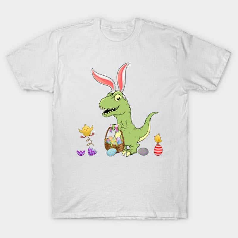 Cute Baby Dinosaur with Easter Basket and Bunny Ears T-Shirt style 02 Hoodie Sweatshirt | PrintMintTees.com