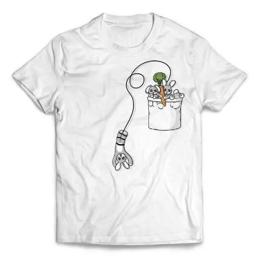 Cute Bunny Rabbit Bungee Jumping from Pocket - Short-Sleeve Unisex T-Shirt Made in USA Hoodie Sweatshirt | PrintMintTees.com