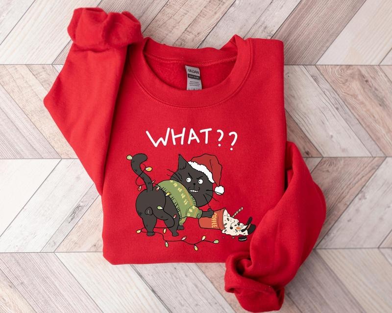 Cute Cat Christmas Sweatshirt, Cat Lover Gift For Christmas, Womens Christmas Sweatshirt, Funny Cat Christmas Shirt,...