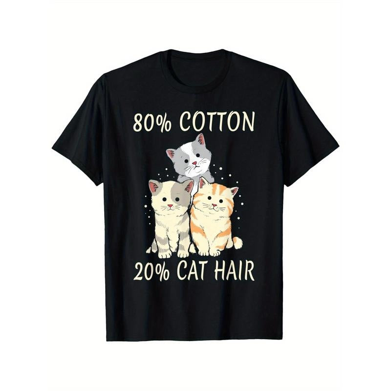 Cute Cats Print T-shirt, Men's Casual Street Style Stretch Round Neck Tee Shirt for Summer  made in usa Hoodie Sweatshirt