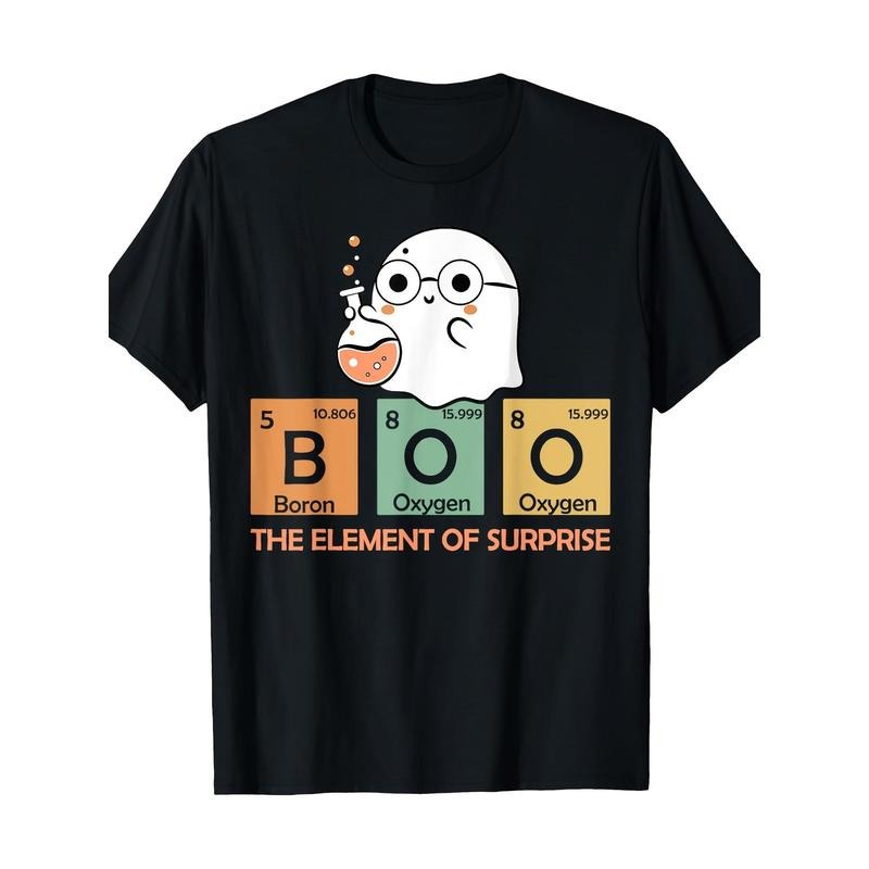 Cute Chemistry-Themed Cotton T-Shirt, Crew Neck, Short Sleeve, Regular Fit, Medium Stretch Knit Fabric, with Geometric...