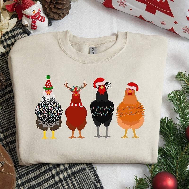 Cute Chickens Christmas Crewneck Sweatshirt, Hoodie, T-shirt | PrintMintTees.com