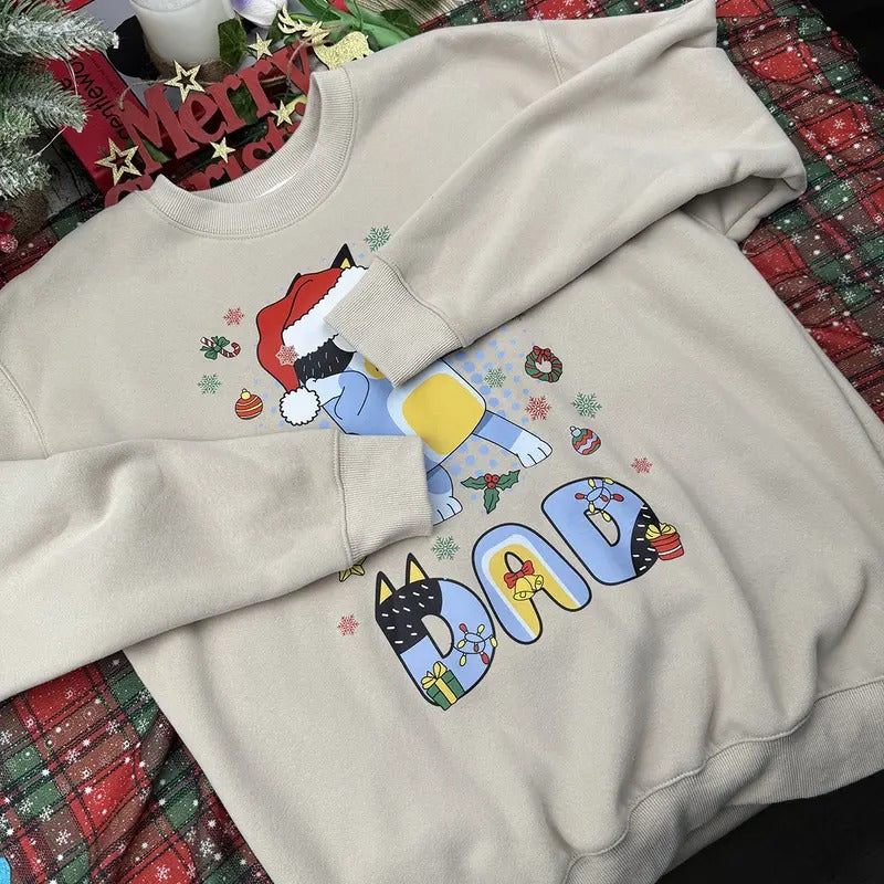 Cute Christmas Dad Crewneck Sweatshirt, Christmas Family Matching Shirt, Christmas 2024 Gifts Hoodie | PrintMintTees.com
