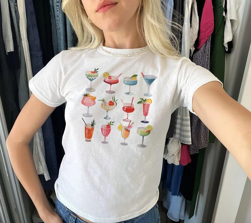 Cute Cocktail Martini Baby Tee, Summer Cocktail Baby Tee, Aesthetic Baby Tee, Cocktail Tee Shirt Hoodie Sweatshirt