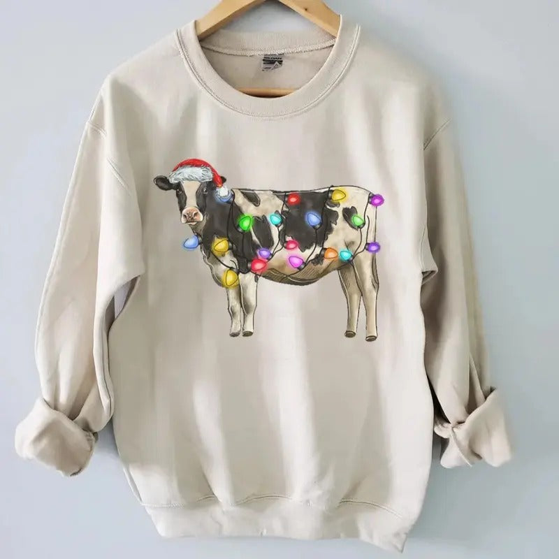 Cute Cow Christmas Sweatshirt Funny, Christmas Sweater Shirt Hoodie | PrintMintTees.com