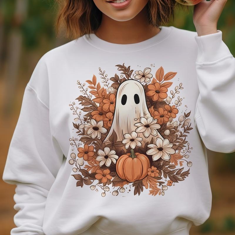 Cute Floral Ghost Ponytail Skull Halloween Rocker Halloween Girl Skull Shirt Hoodie Sweatshirt