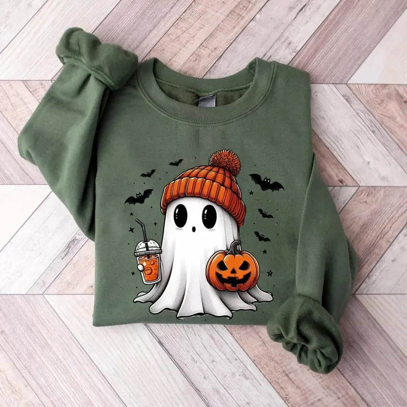 Cute Ghost Halloween Sweatshirt, Cute Ghost Pumpkin Sweater, Halloween Boo T-Shirt, Spooky Season Shirt, Fall Ghost...