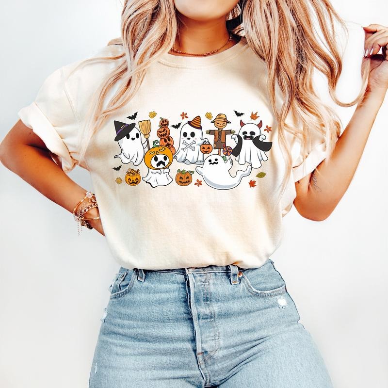 Cute Ghost Halloween halloween Fall Shirt Design Fall Halloween spooky Season Halloween Pumpkin TK43GN Hoodie Sweatshirt