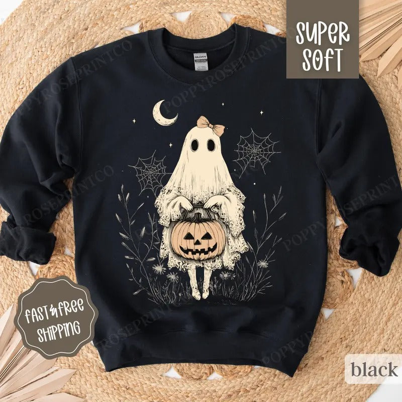 Cute Ghost Sweatshirt, Fall Crewneck, Womens Sweatshirt, Halloween Sweater cute ghost Shirt Hoodie | PrintMintTees.com