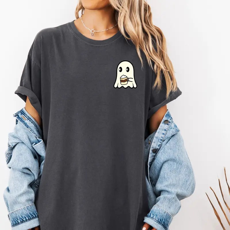 Cute Ghost with Cocoa design on custom colors tee shirt Casual Hoodie Sweatshirt | PrintMintTees.com
