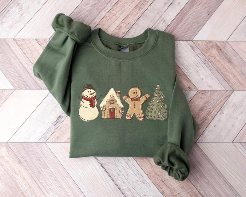 Cute Gingerbread Cookies Christmas Sweatshirt, Gingerbread Christmas Sweater, Womens Christmas Sweatshirt, Merry...