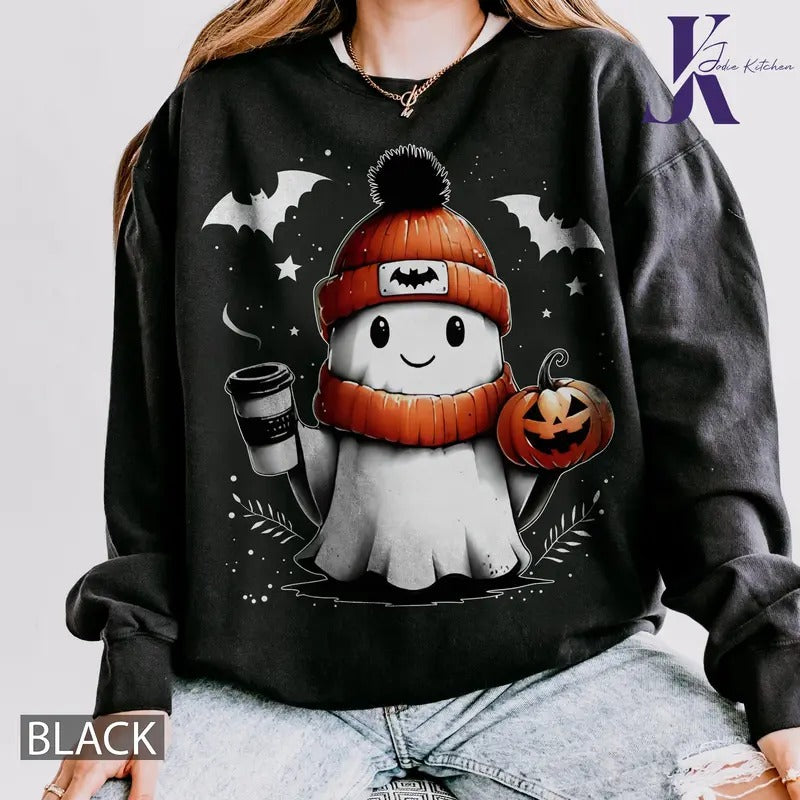 Cute Halloween ghost shirt, Ghost Comfort Colors Shirt, coffee ghost Halloween tee, Spooky Season Shirt, Pumpkin...