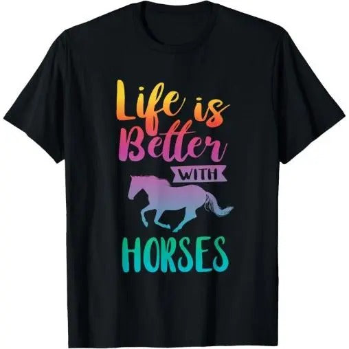 Cute Life Is Better With Horses Horseback Riding T-Shirt Made in USA Hoodie Sweatshirt | PrintMintTees.com
