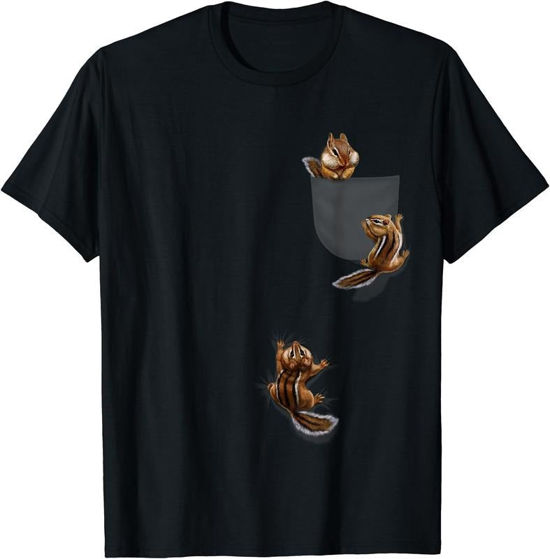Cute Little Squirrel Playing Climbing Pocket Chipmunk Cotton Short Sleeve Size S 5XL T-Shirts, Hoodie, Sweatshirt