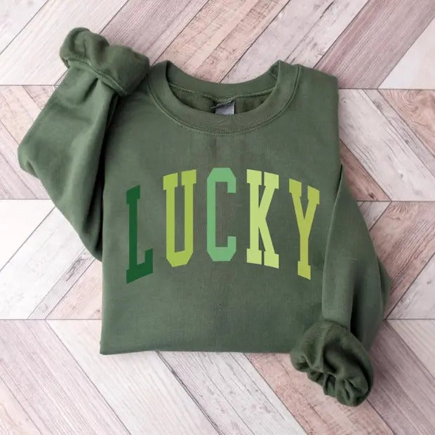 Cute Lucky Sweatshirt, Funny St Patrick's Day Crewneck, Irish Gift for Her, Women's St Patricks Day Outfit Shirt Hoodie