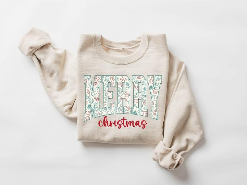 Cute Merry Christmas Sweatshirt, Xmas Christmas Crewneck, Christmas Shirt For Women, Winter Holiday Sweater, Christmas...