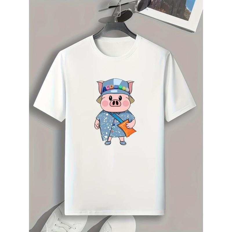 Cute Pig Print, Men's Graphic T-shirt, Casual Comfy Tees For Summer, Mens Clothing made in usa Hoodie Sweatshirt