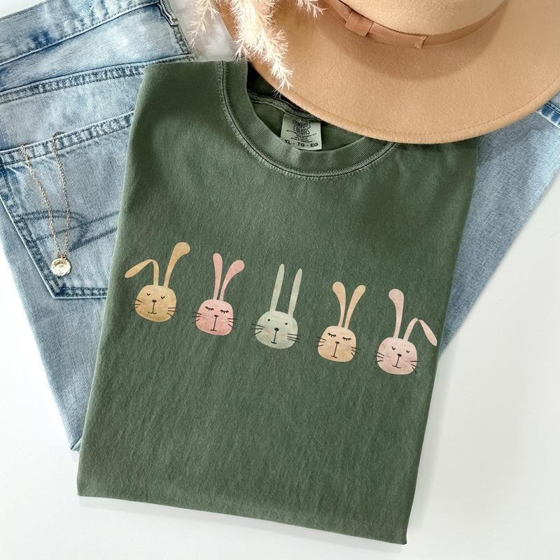 Cute Rabbits In A Row, Easter Comfort Colors Tshirt, Women's Crew Neck, Crewneck Hoodie, Sweatshirt | PrintMintTees.com