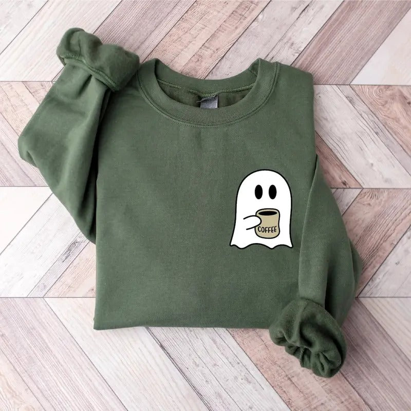 Cute Spooky Coffee Sweatshirt, Womens Ghost Sweatshirt, Spooky Season Shirt Hoodie | PrintMintTees.com