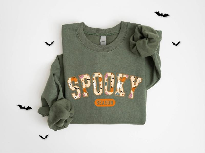 Cute Spooky Season Sweatshirt,Halloween Sweatshirt, Womens Halloween Sweatshirt Cotton Hoodie Shirt | PrintMintTees.com