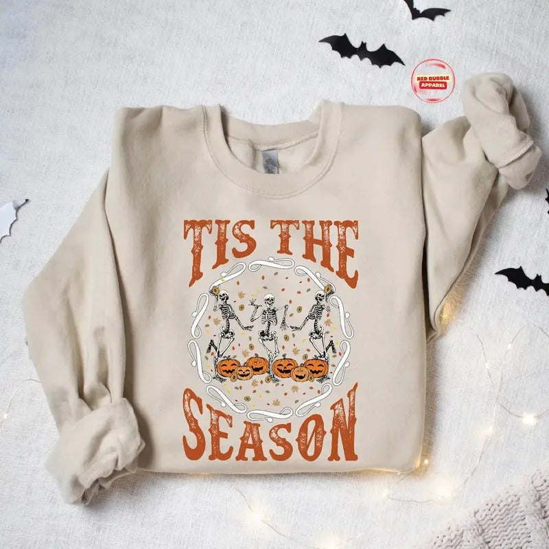 Cute Tis The Season Halloween Sweatshirt, Womens Halloween Sweatshirt, Gift For Halloween, Spooky Season Shirt Cotton...