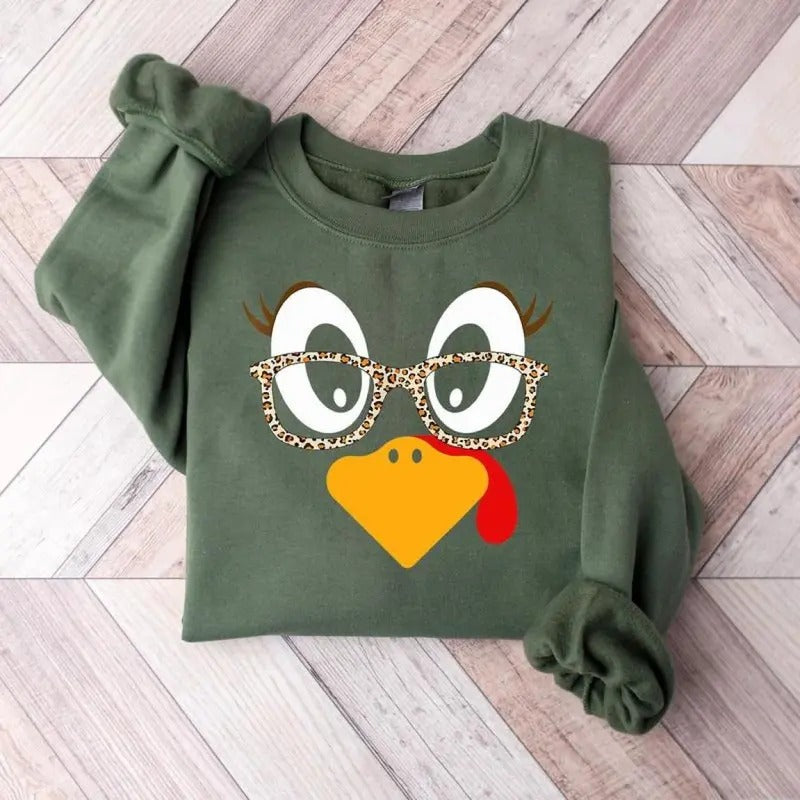 Cute Turkey Fall Thanksgiving Sweatshirt, Turkey Face Sweatshirt, Clothes for Women for Men Shirt Hoodie | PrintMintTees.com