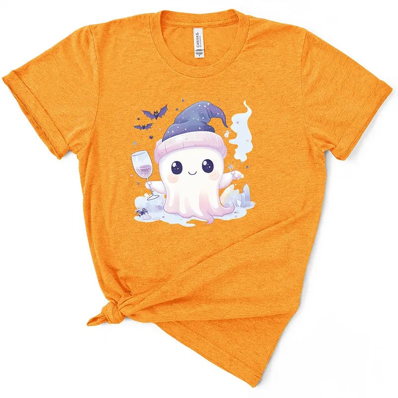 Cute Wine Drinking Ghost Halloween TShirt Casual Comfort Hoodie Sweatshirt | PrintMintTees.com