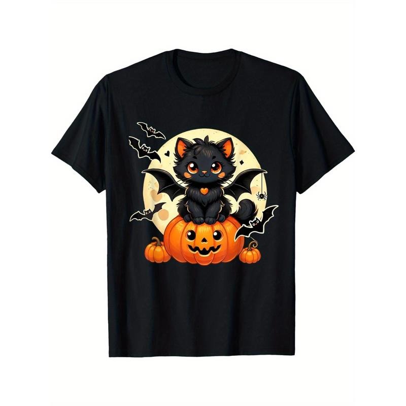 Cute black cat bat wings Pumpkin Ladies Men Halloween T-shirt, classic made in usa Hoodie Sweatshirt | PrintMintTees.com