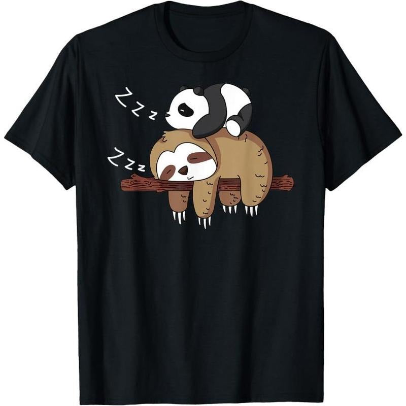 Cute panda sleeping on sloth design sloth T-Shirt Made in USA Hoodie Sweatshirt | PrintMintTees.com