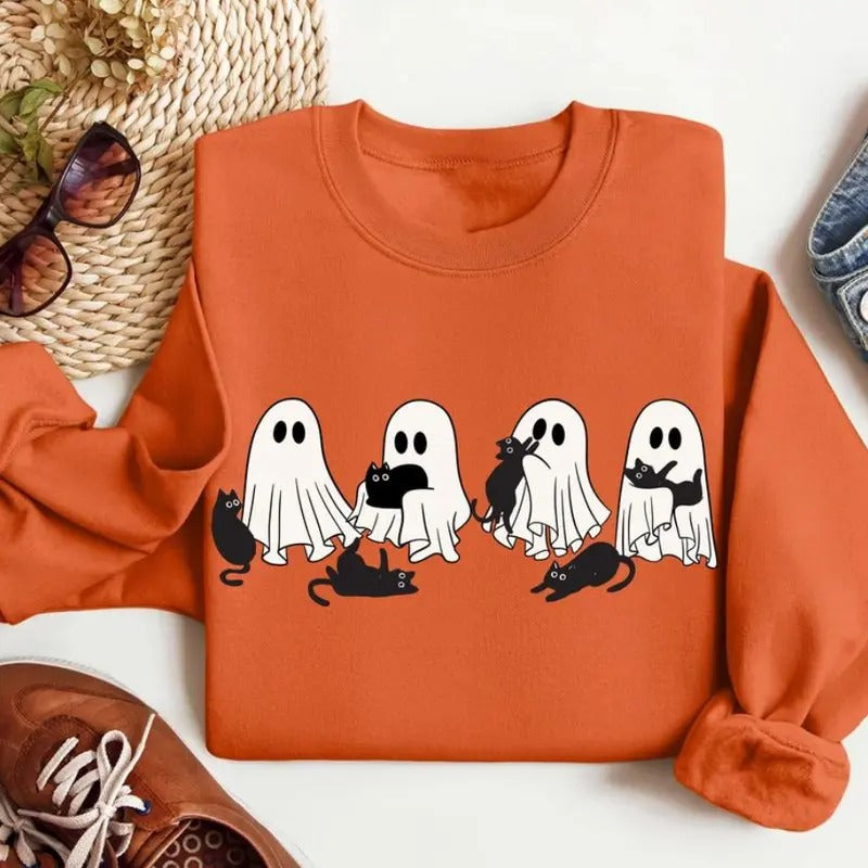 Сute Ghost Black Cat Shirt - Sweatshirt