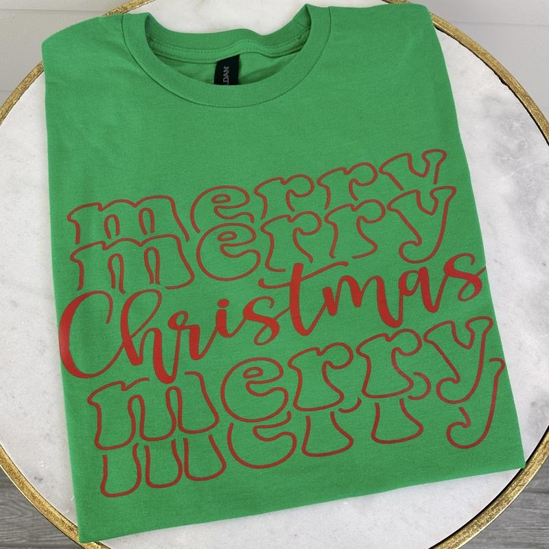DOORBUSTER - Merry Stacked Christmas T-Shirt *Final Sale* Hoodie Sweatshirt | PrintMintTees.com