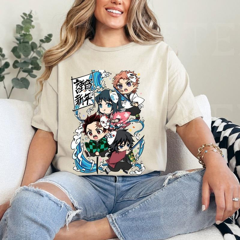 DS Tanjiro Giyu Sabito Makomo Tshirt Crewneck Hoodie Comfort Cotton Sweatshirt | PrintMintTees.com