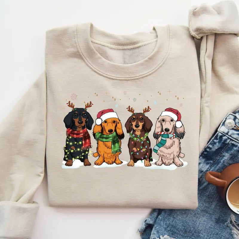 Dachshund Christmas Sweatshirt, Christmas Dog Sweatshirt, Dachshund Shirt, Dachshund Mom Shirt, Dog Lover Shirt,...