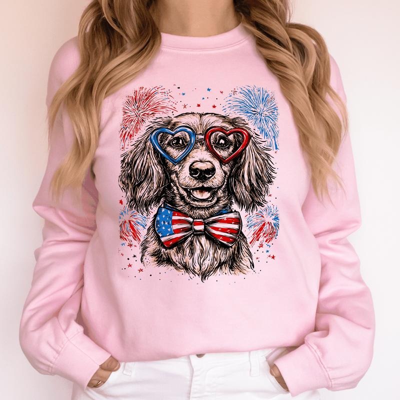 Dachshund Patriotic Dog USA America Pet Lover 4th July Crew Neck Shirt Hoodie Sweatshirt
