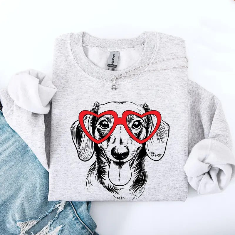 Dachshund, Pet, Dog Breed, Valentine's Sweatshirt, Crew Neck, Women's, Crewneck, Valentine's Day, Love, Heart, Cupid...