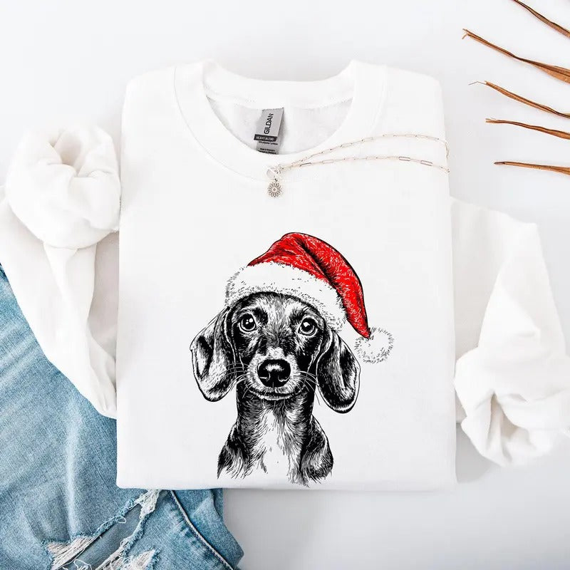 Dachshund, Santa, Dog, Christmas, Dog Lover, Pet Sweatshirt, Crew Neck, Women's, Crewneck Shirt Hoodie | PrintMintTees.com