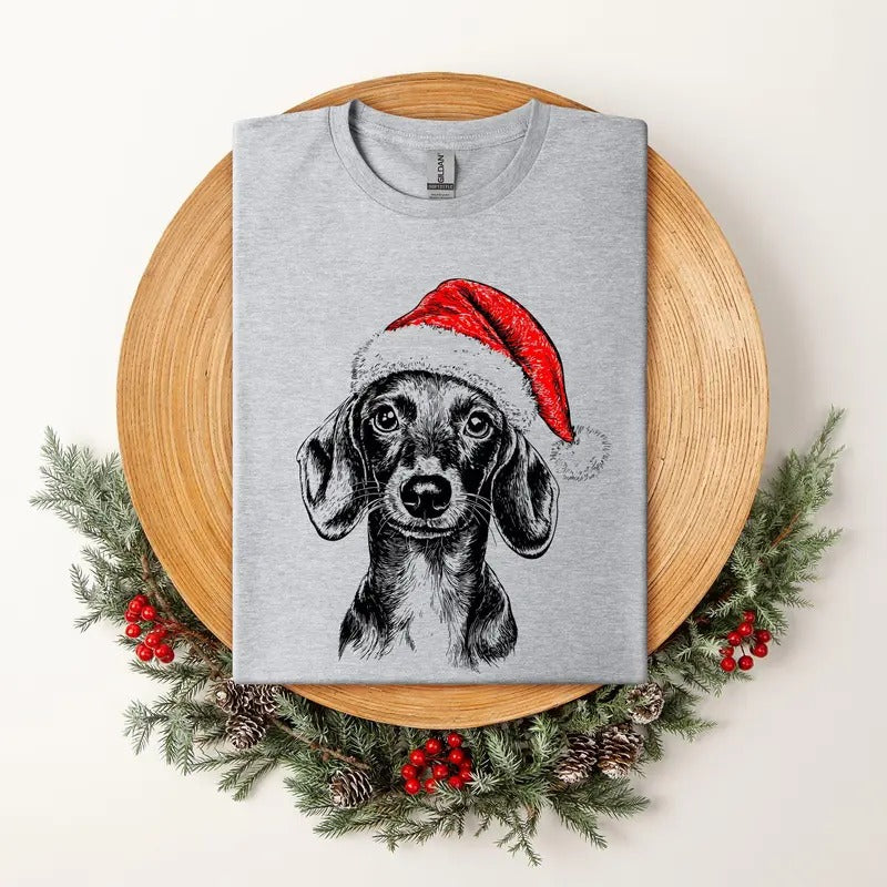 Dachshund, Santa, Dog, Christmas, Dog Lover, Pet T-Shirt, Soft Style Tee, Women's Graphic Tshirt Hoodie Sweatshirt