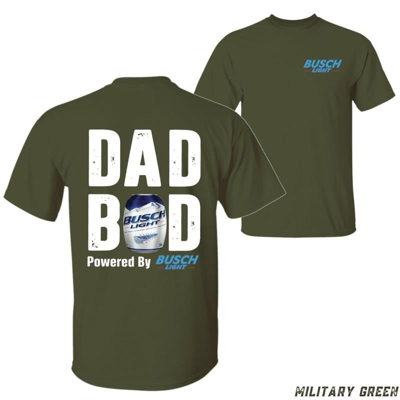 Dad Bod Powered By Busch Light T-shirt - Unisex Casual Tee With Beer Can Design 100% Cotton Fun Bold Black Not Specified